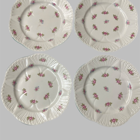 Shelley Vtg Rosebud Tea Set Fine Bone For Four Teapot Cups Dessert Plates - Picture 6 of 9